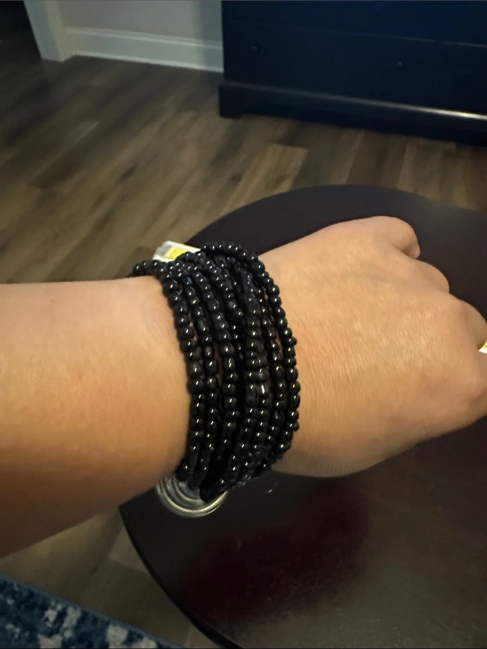 Multi-Strand Black Beaded Bracelet with Silver-Tone Accent